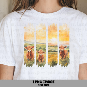 Baby Highland Cows Sunset PNG | Sublimation Commercial Use POD