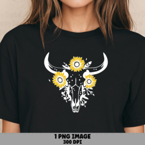 Sunflower Bull Skull PNG | Sublimation Commercial Use POD