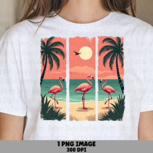 Flamingo Beach Triptych PNG | Sublimation Commercial Use POD