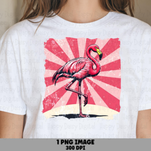 Retro Sunburst Flamingo PNG | Sublimation Commercial Use POD