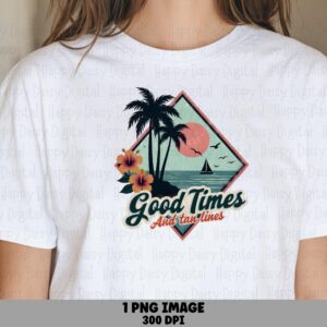 Good Times and Tan Lines PNG Sublimation Design Beach Summer Diamond Badge Commercial Use POD