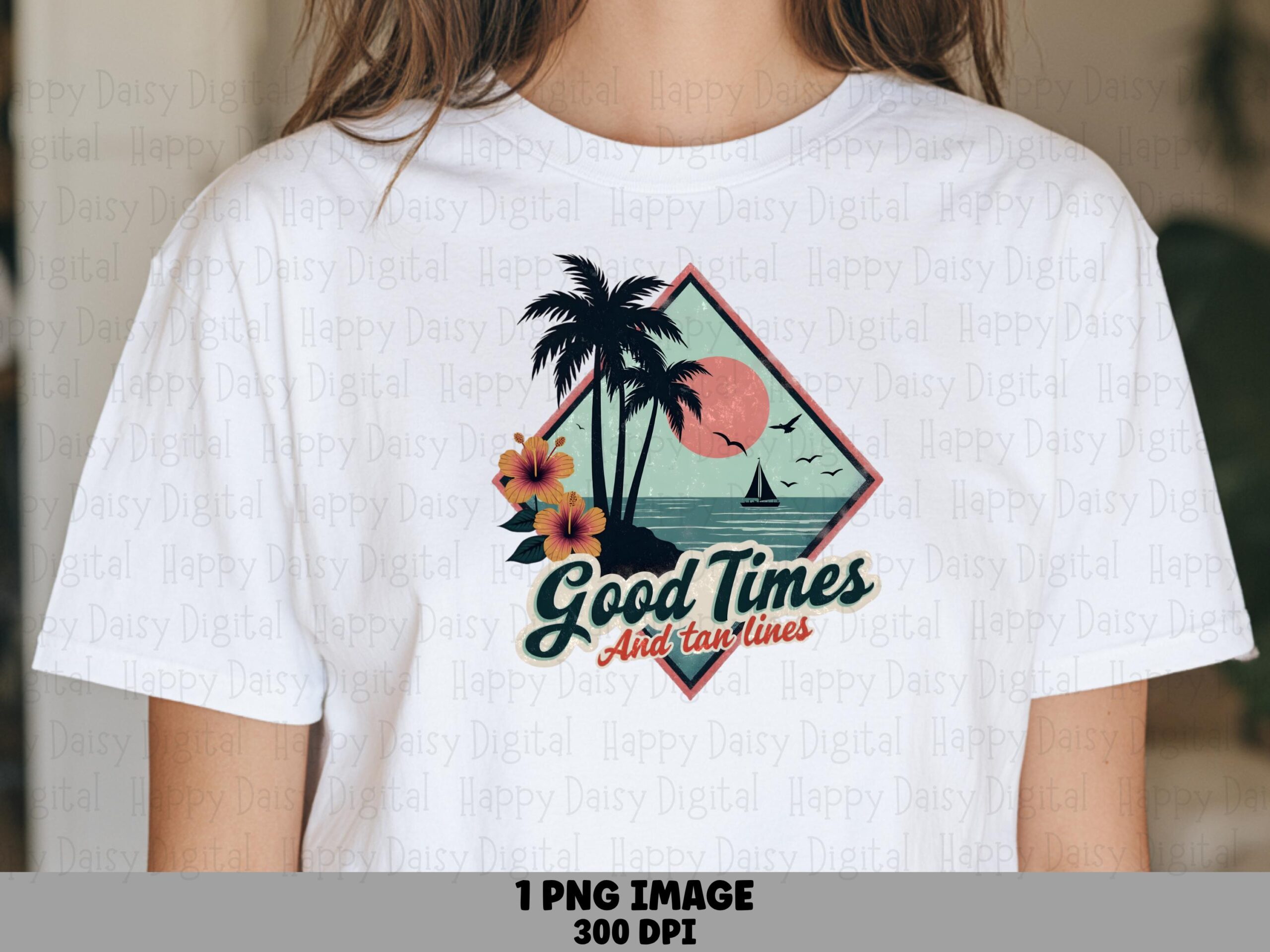 Good Times and Tan Lines PNG Sublimation Design Beach Summer Diamond Badge Commercial Use POD