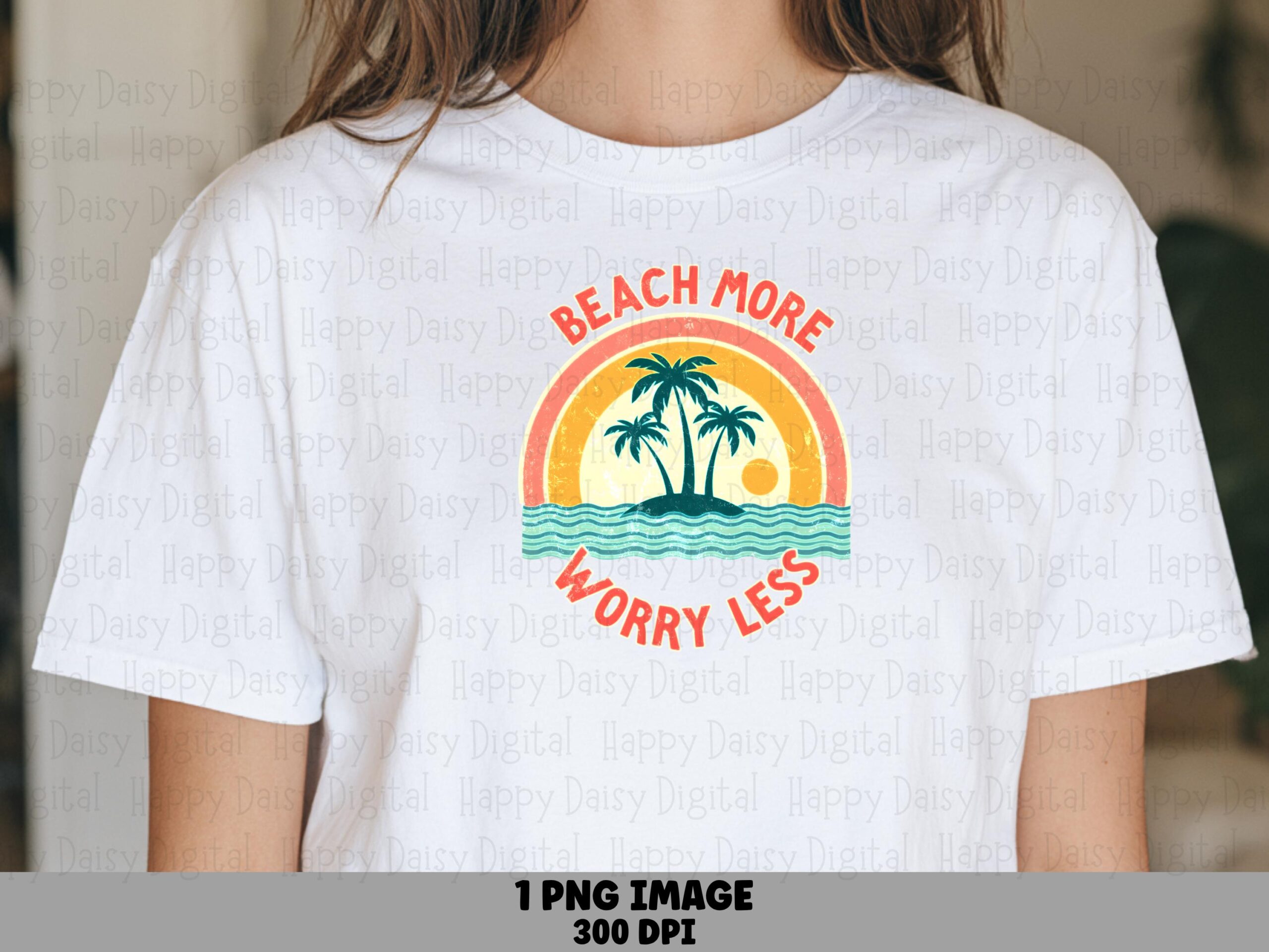 Beach More Worry Less PNG Sublimation Design Beach Summer Palm Badge Commercial Use POD