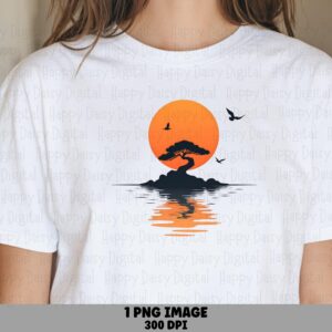 Sunset Silhouette PNG Sublimation Design Beach Summer Sunset Silhouette Commercial Use POD