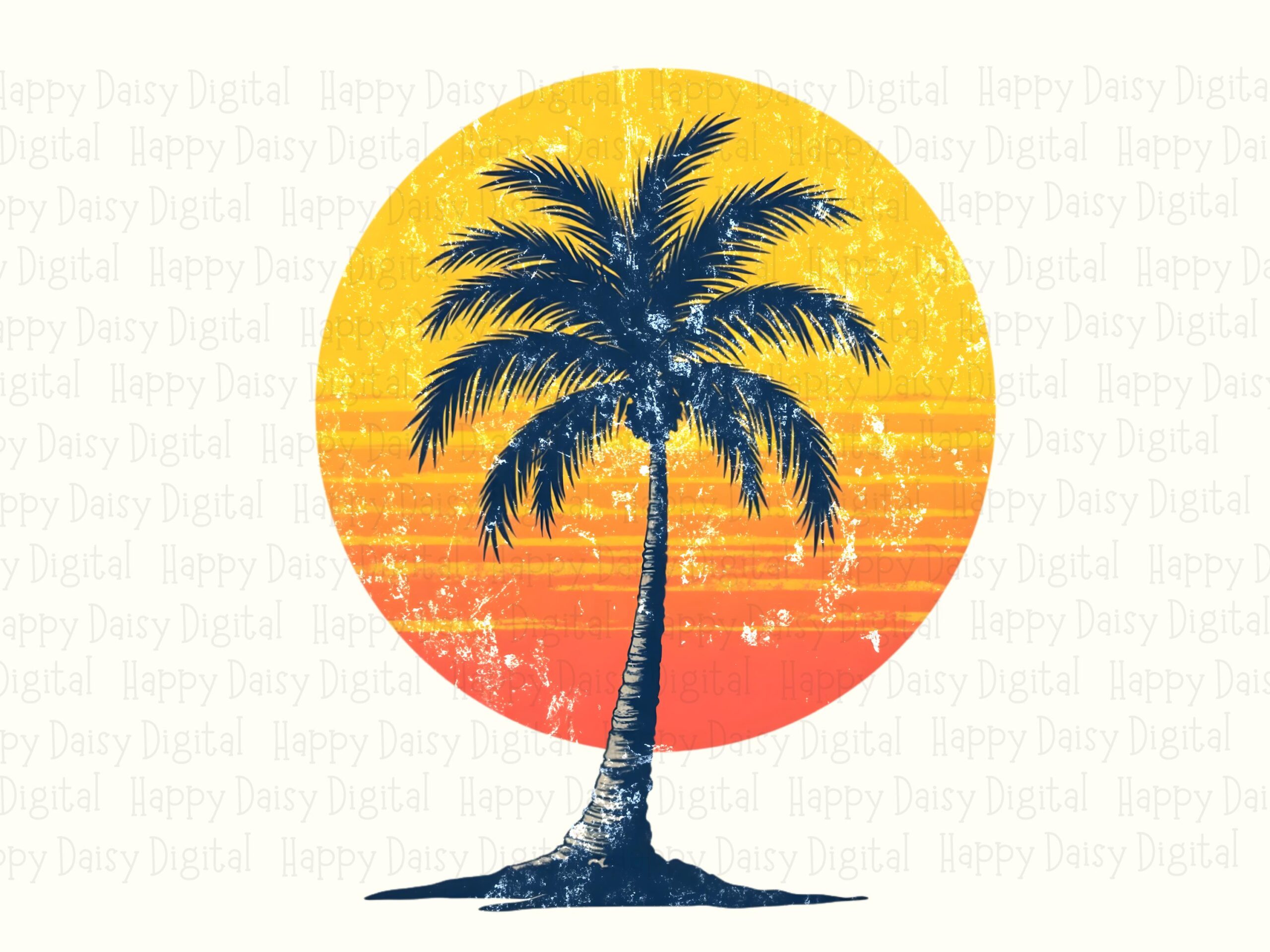 Palm Sunset Circle PNG Sublimation Design Beach Summer Palm Silhouette Commercial Use POD - Image 2