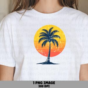 Palm Sunset Circle PNG Sublimation Design Beach Summer Palm Silhouette Commercial Use POD