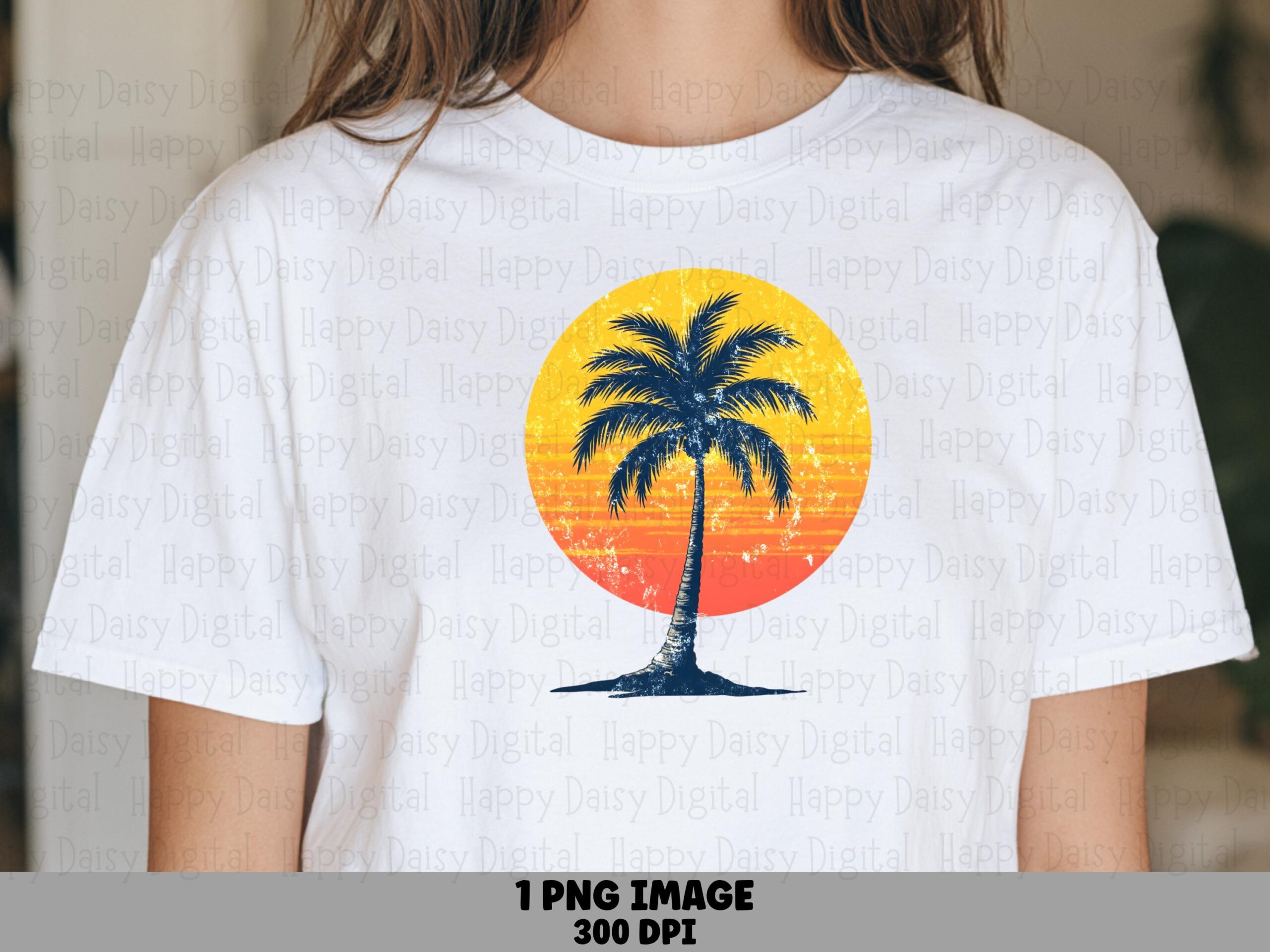 Palm Sunset Circle PNG Sublimation Design Beach Summer Palm Silhouette Commercial Use POD