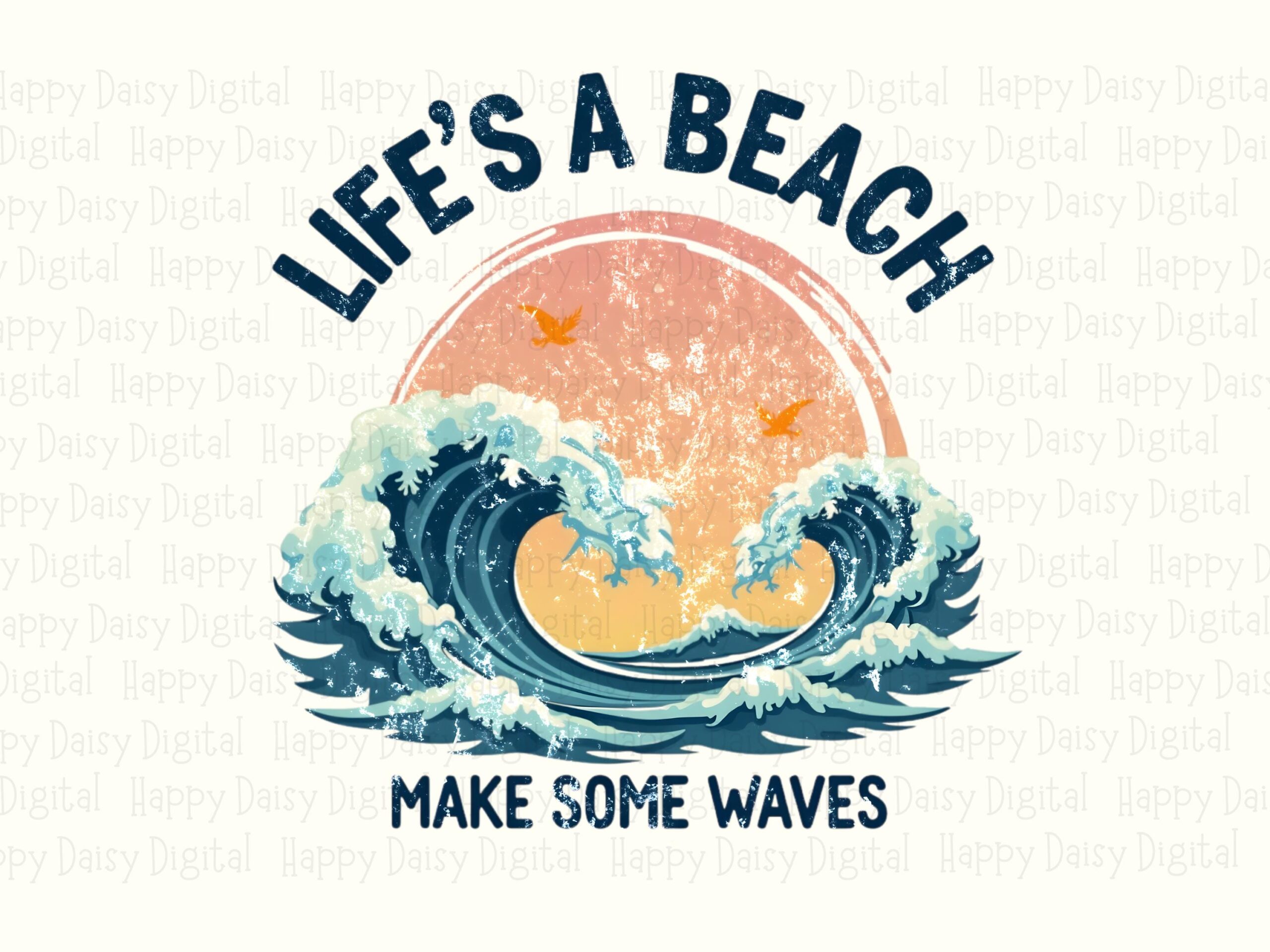 Life's A Beach Make Some Waves PNG Sublimation Design Beach Summer Wave Circle Commercial Use POD - Image 2