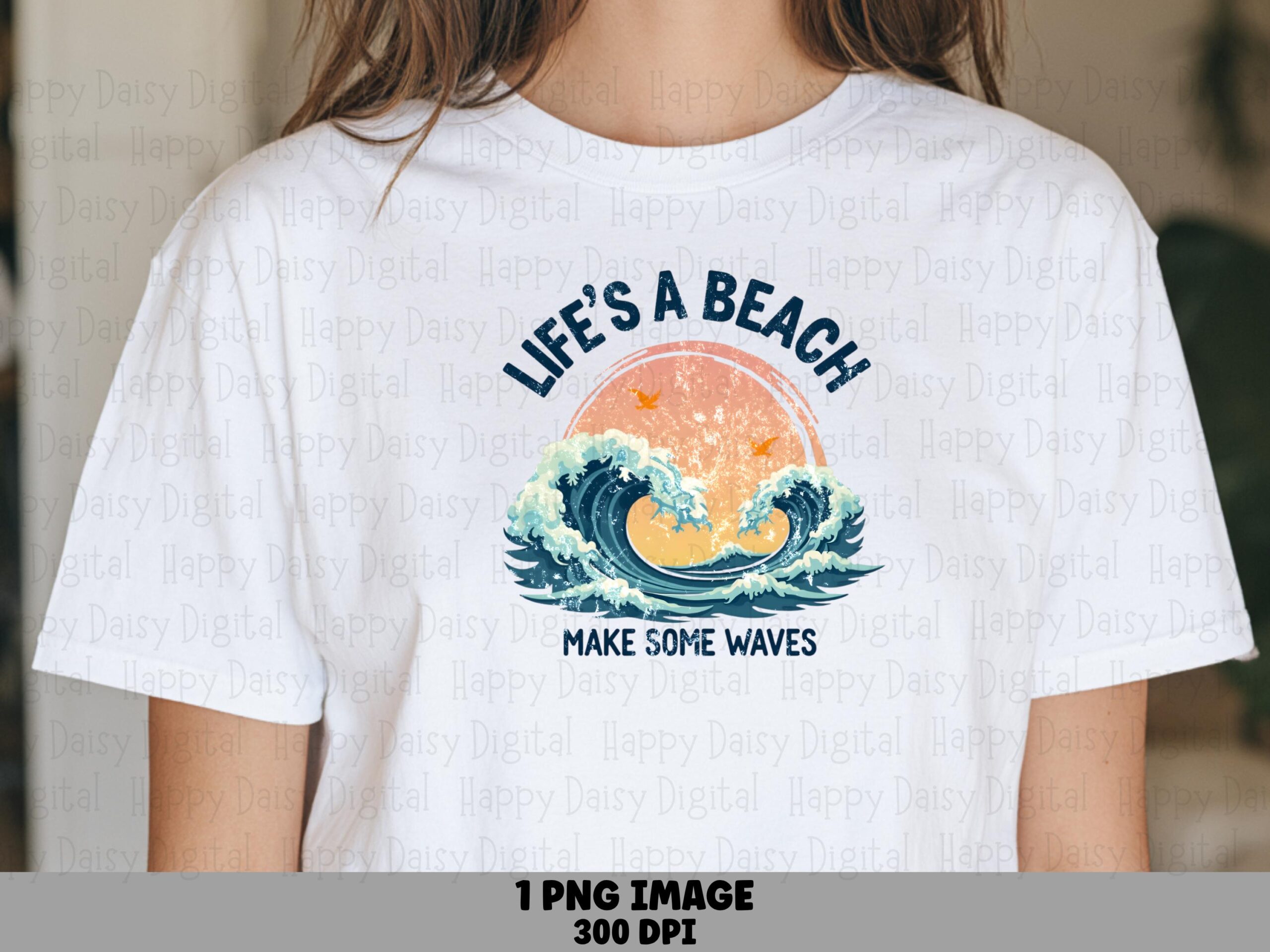 Life's A Beach Make Some Waves PNG Sublimation Design Beach Summer Wave Circle Commercial Use POD