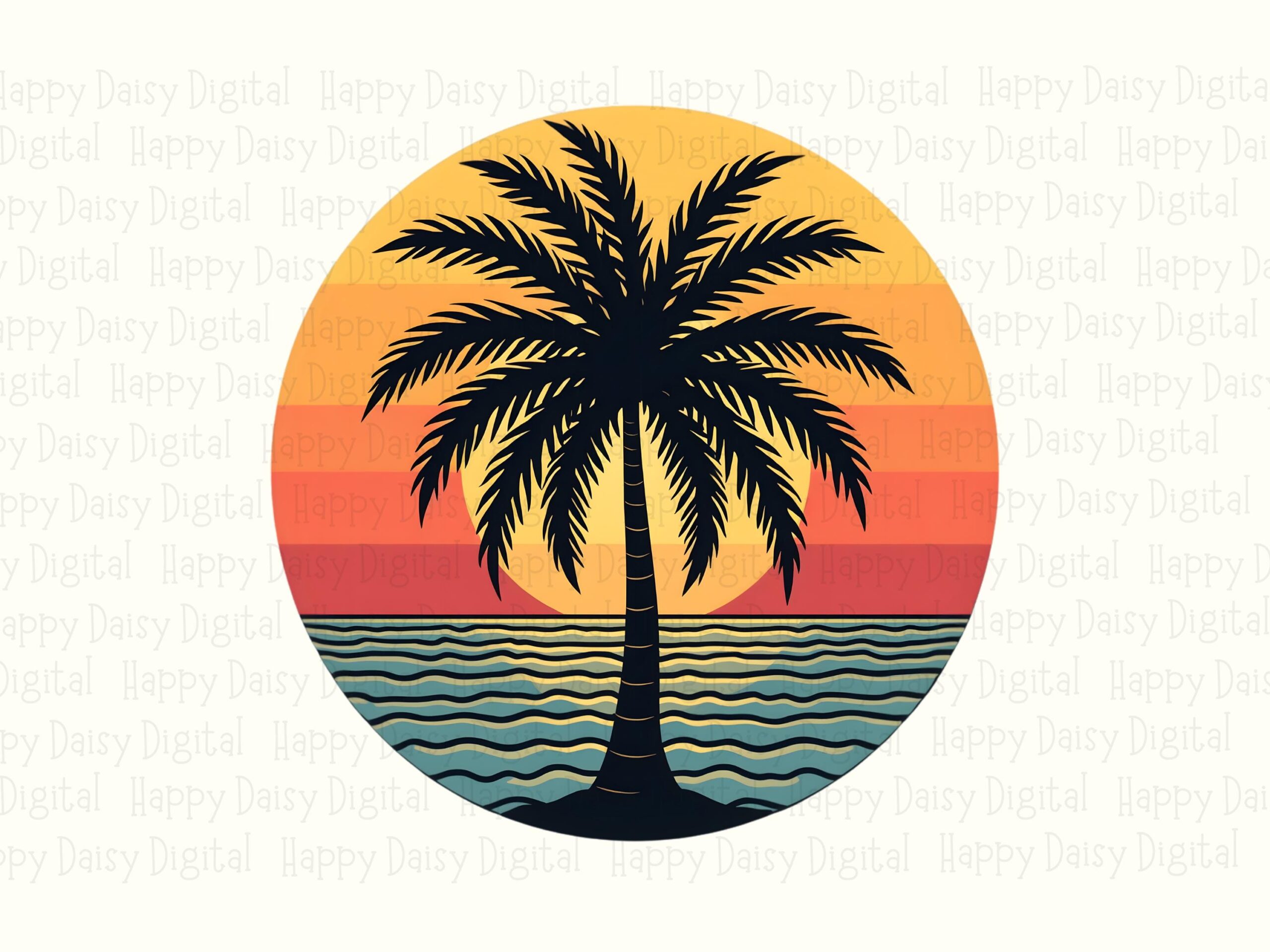 Palm Sunset Circle PNG Sublimation Design Beach Summer Palm Circle Commercial Use POD - Image 2