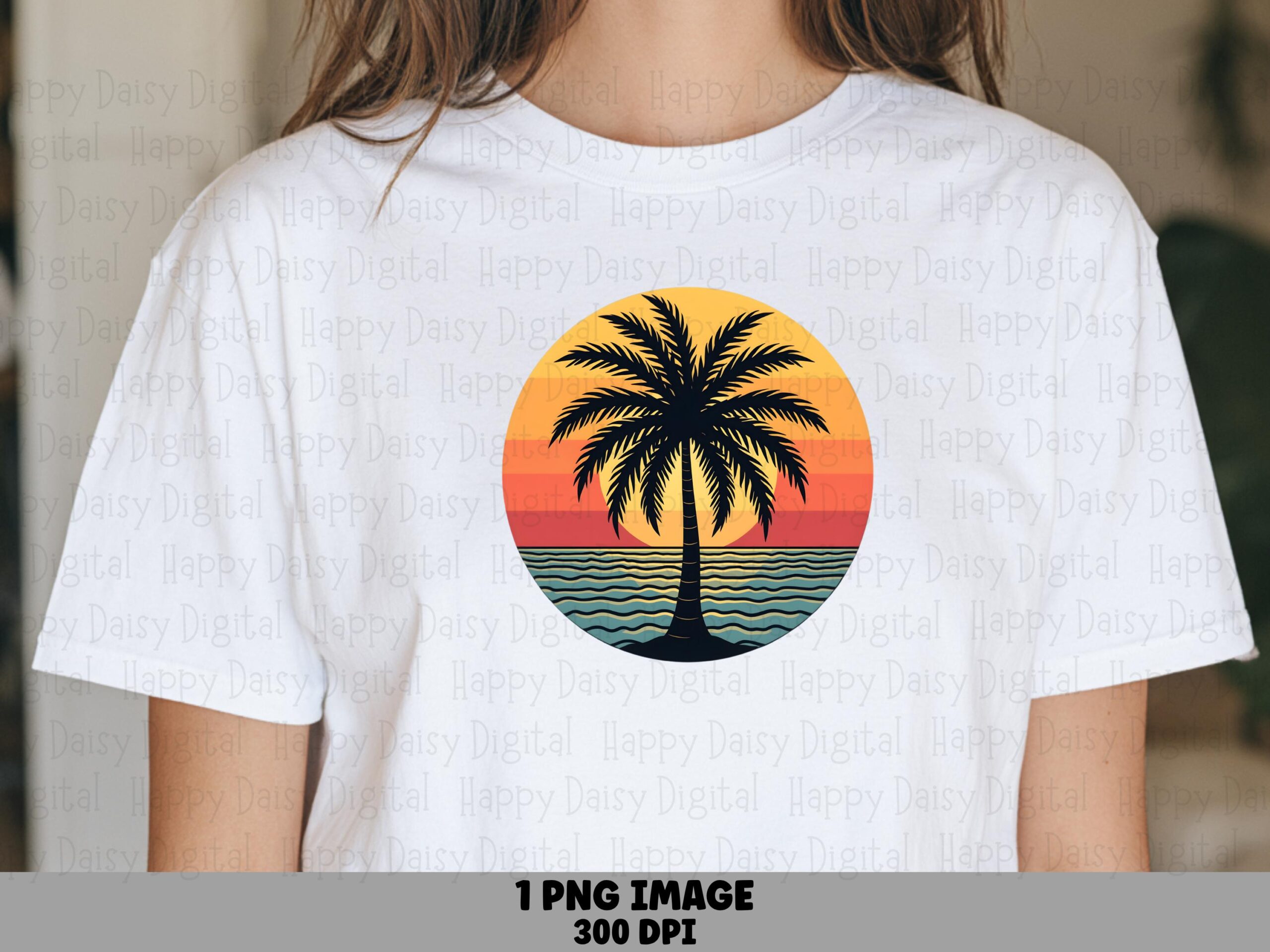 Palm Sunset Circle PNG Sublimation Design Beach Summer Palm Circle Commercial Use POD