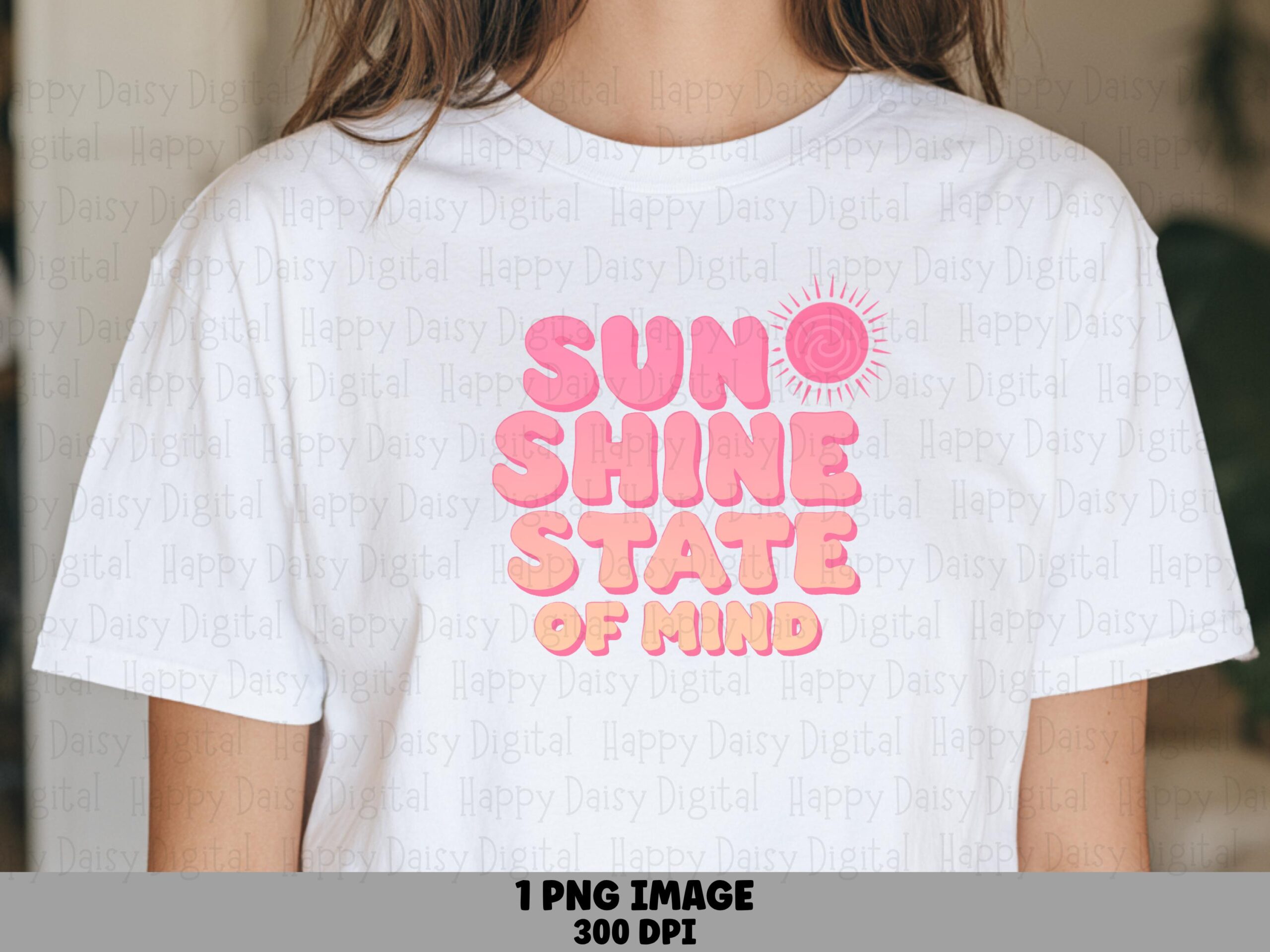 Sunshine State Of Mind PNG Sublimation Design Beach Summer Pink Bubble Text Commercial Use POD