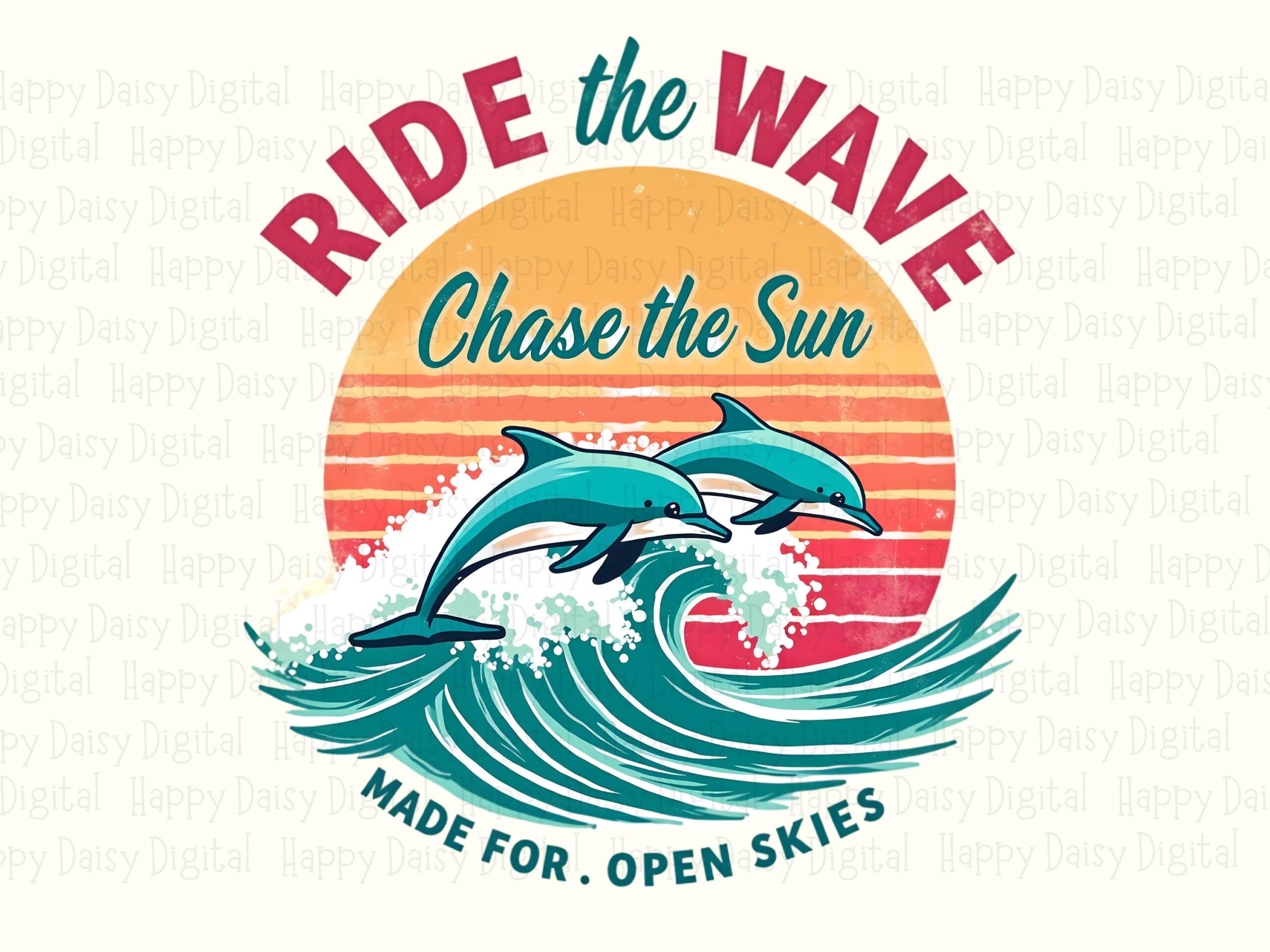 Ride The Wave Chase The Sun PNG Sublimation Design Beach Summer Dolphin Badge Commercial Use POD - Image 2