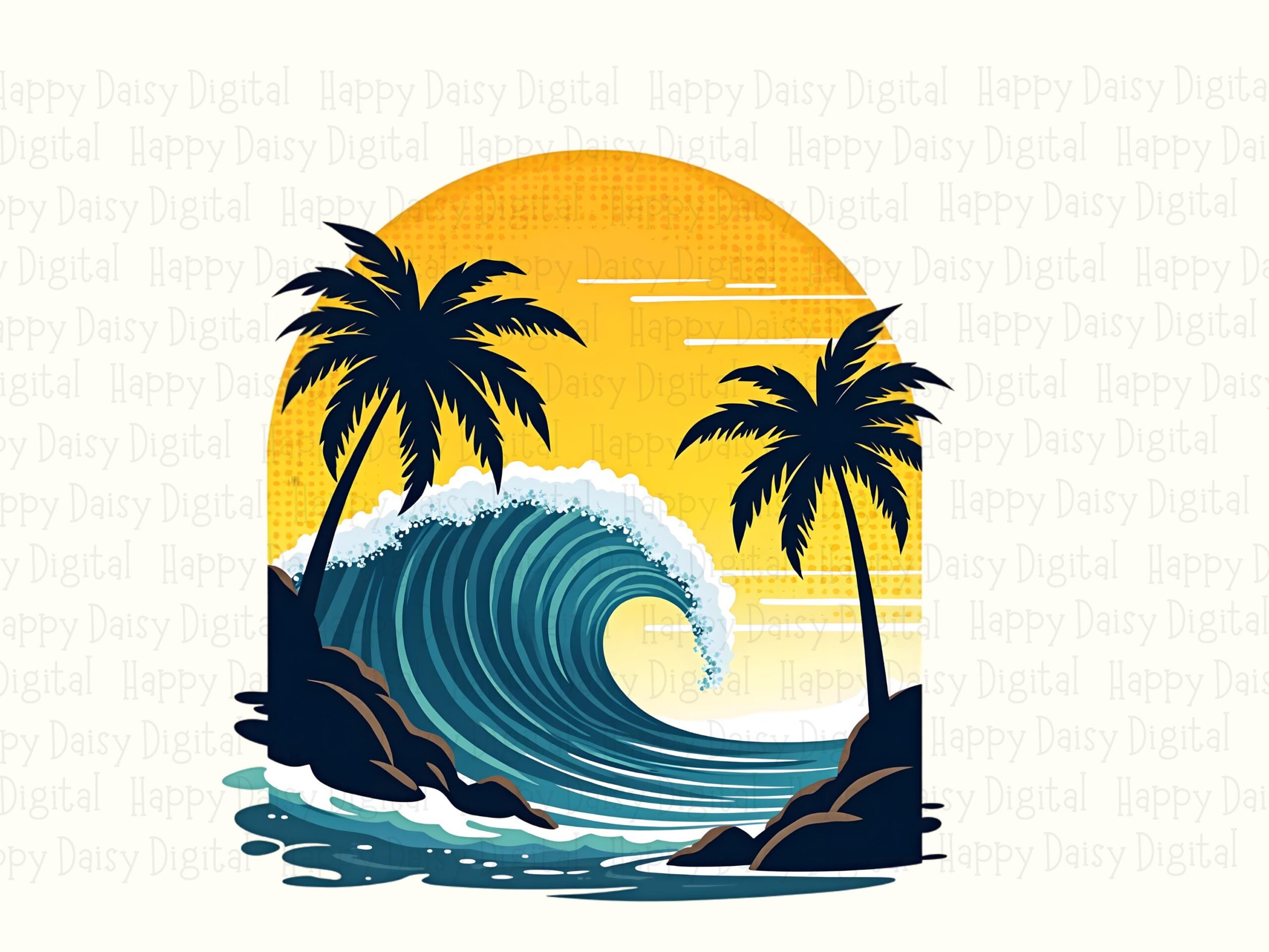 Palm Wave Sunset Circle PNG Sublimation Design Beach Summer Colorful Palm Commercial Use POD - Image 2