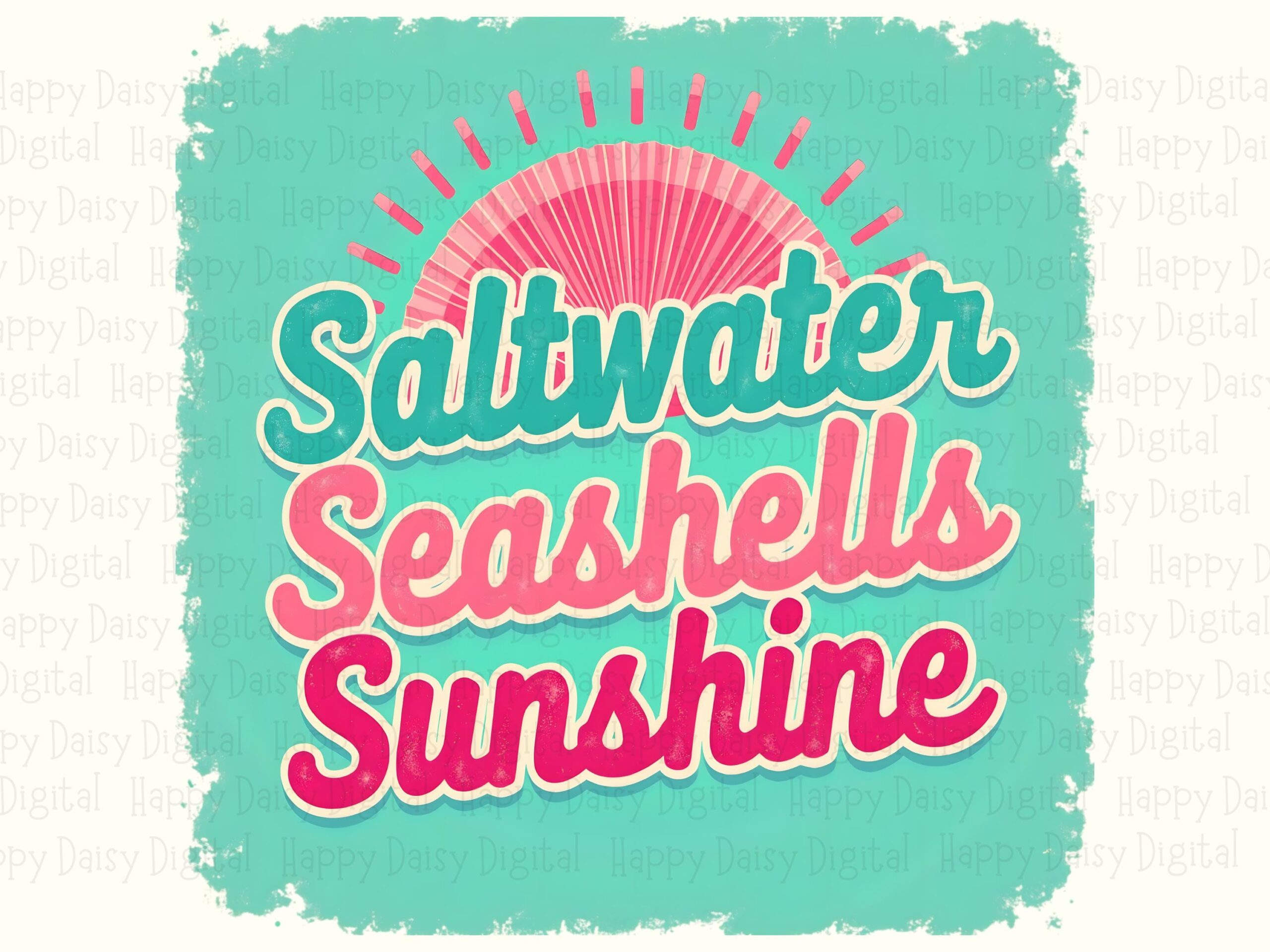 Saltwater Seashells Sunshine PNG Sublimation Design Beach Summer Teal Text Commercial Use POD - Image 2