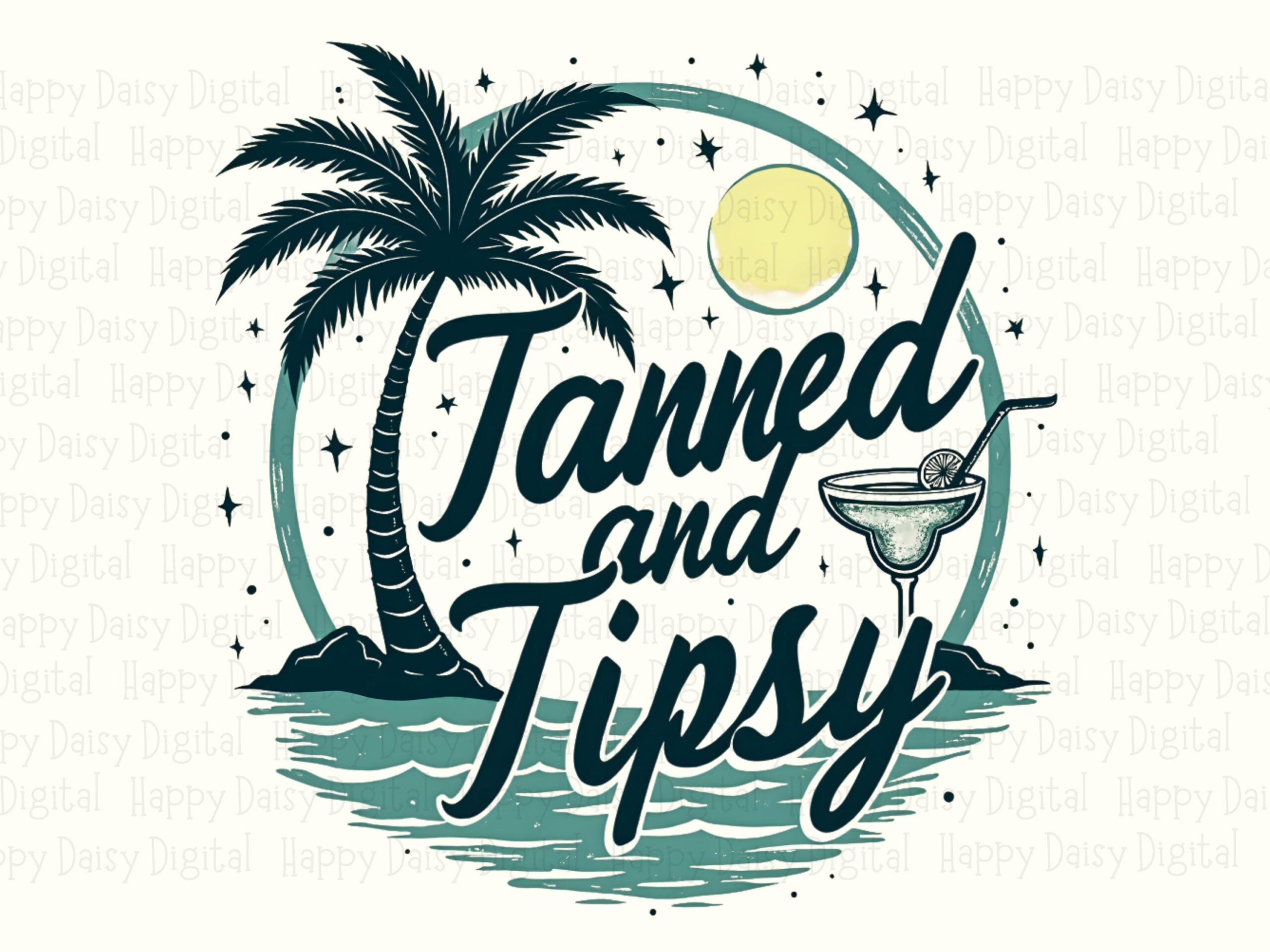 Tanned And Tipsy PNG Sublimation Design Beach Summer Martini Design Commercial Use POD - Image 2