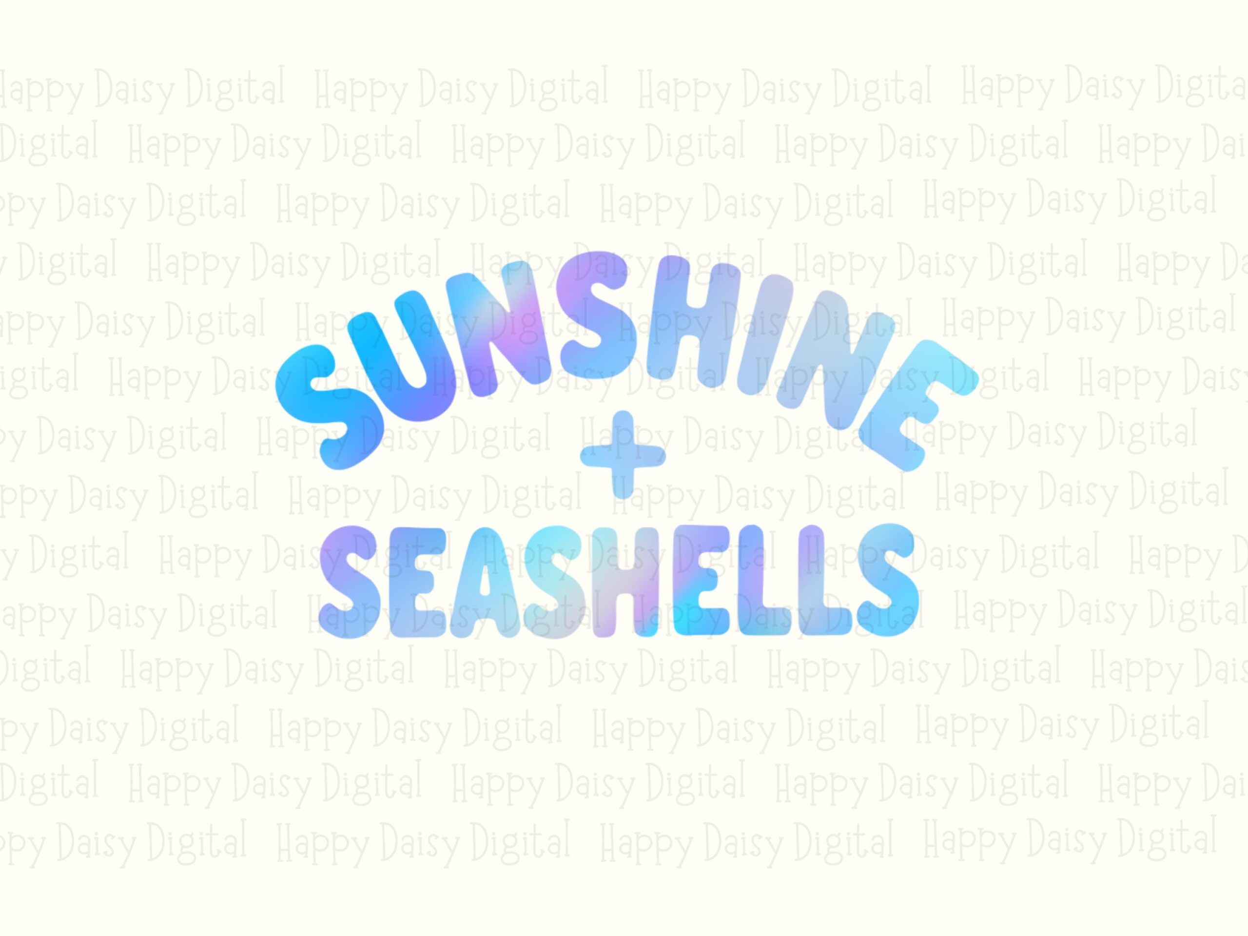 Sunshine And Seashells PNG Sublimation Design Beach Summer Holographic Text Commercial Use POD - Image 2