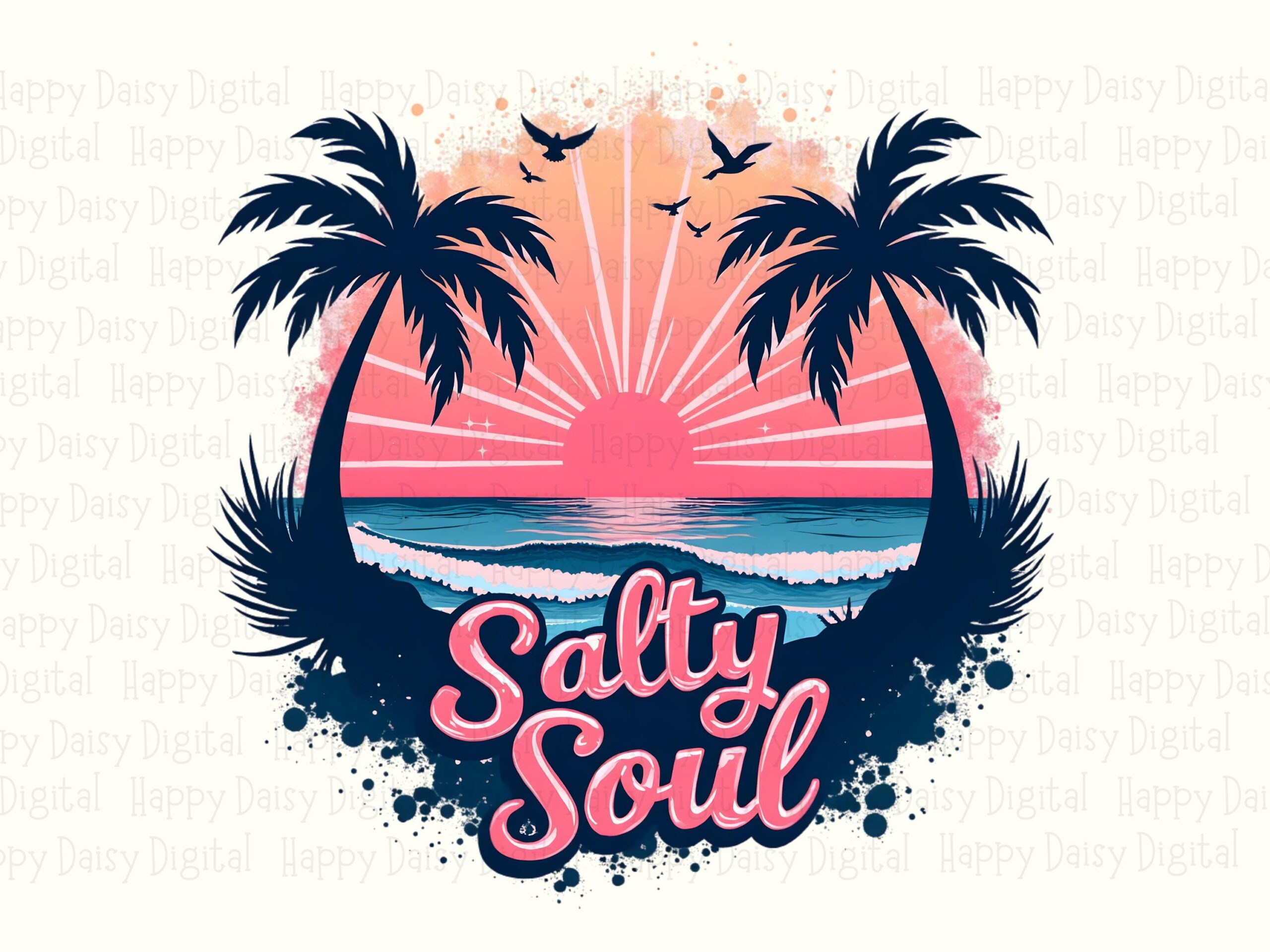 Salty Soul PNG Sublimation Design Beach Summer Palm Badge Commercial Use POD - Image 2