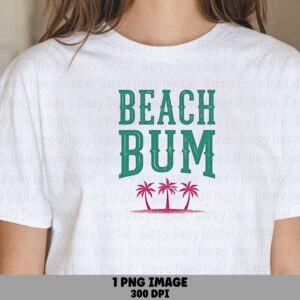 Beach Bum PNG Sublimation Design Beach Summer Pink Text Commercial Use POD