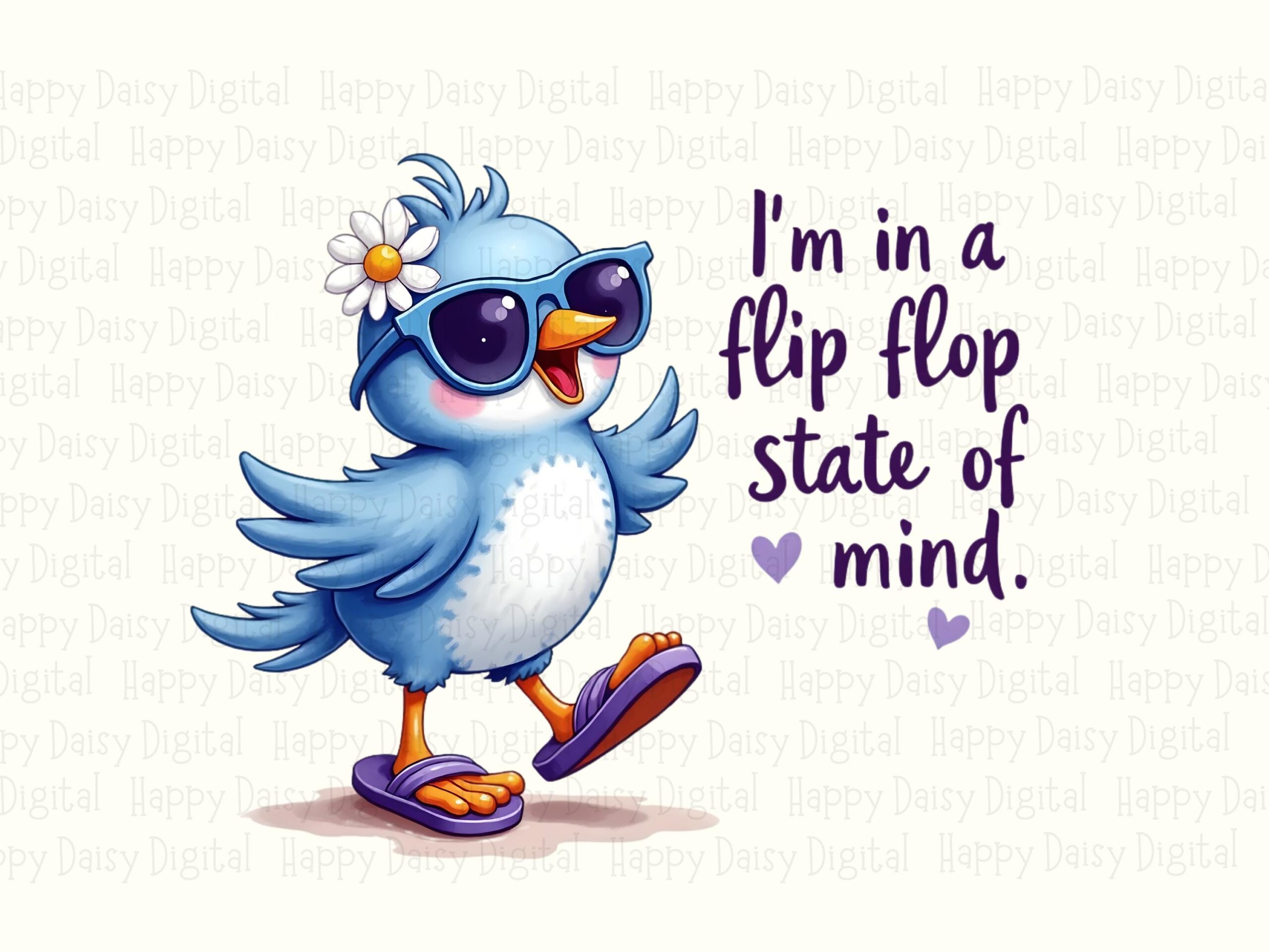 Flip Flop State Of Mind PNG Sublimation Design Beach Summer Bird Illustration Commercial Use POD - Image 2