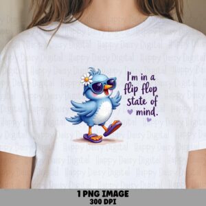 Flip Flop State Of Mind PNG Sublimation Design Beach Summer Bird Illustration Commercial Use POD