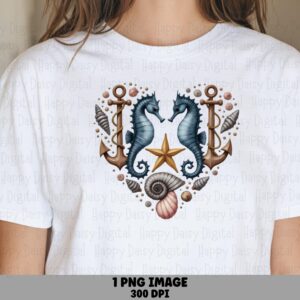 Anchor Seahorse Heart PNG Sublimation Design Beach Summer Seahorse Design Commercial Use POD