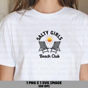 Salty Girls Beach Club SVG PNG Beach Club Badge Sublimation Cricut Silhouette Canva Commercial Use POD