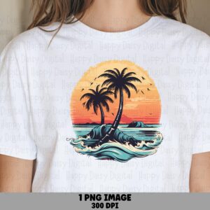 Palm Island Sunset PNG Watercolor Palm Tree Beach Design Sublimation Design Commercial Use POD