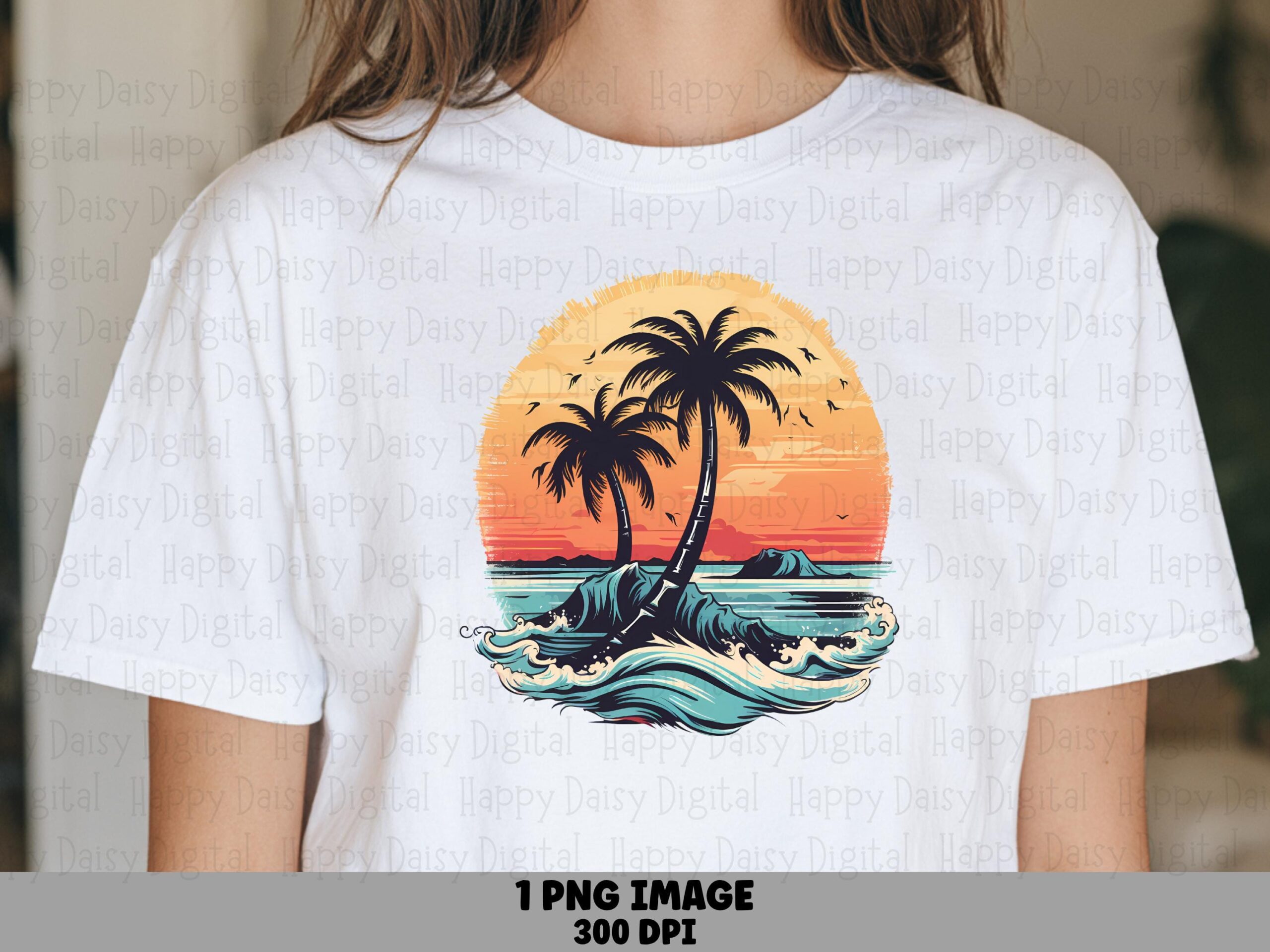 Palm Island Sunset PNG Watercolor Palm Tree Beach Design Sublimation Design Commercial Use POD