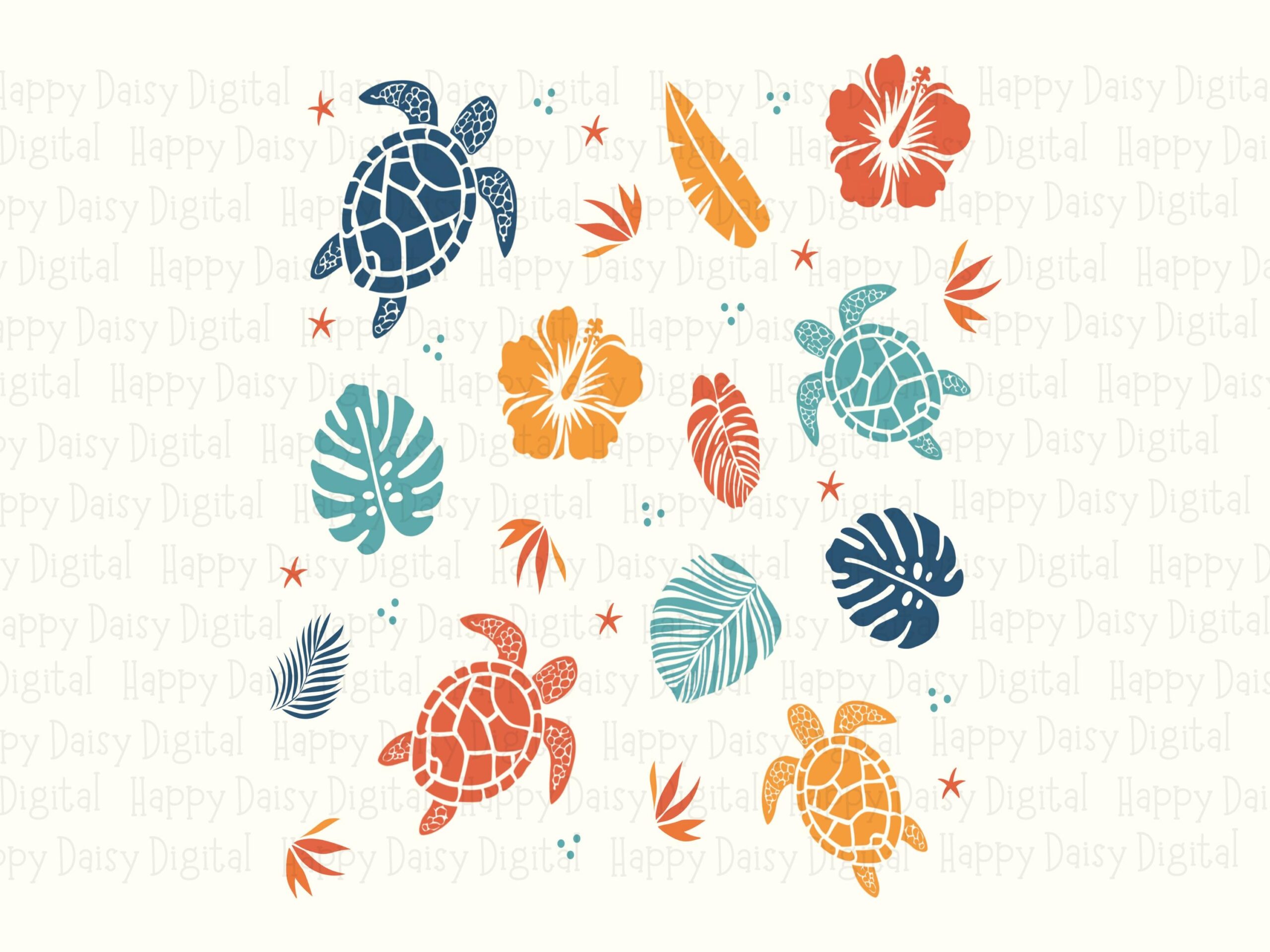Sea Turtle And Hibiscus PNG Turtle Design Hibiscus Pattern Sublimation Beach Summer Commercial Use POD - Image 2
