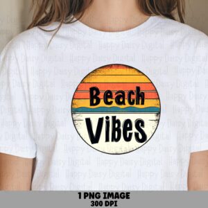 Beach Vibes PNG Beach Vibes Retro Circle Badge Sublimation Beach Summer Commercial Use POD
