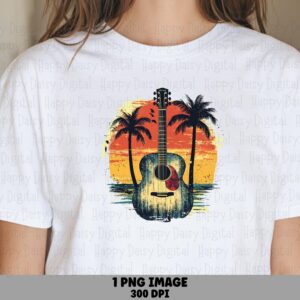 Beach Guitar Sunset PNG Guitar Design Sublimation Design Beach Summer Commercial Use POD