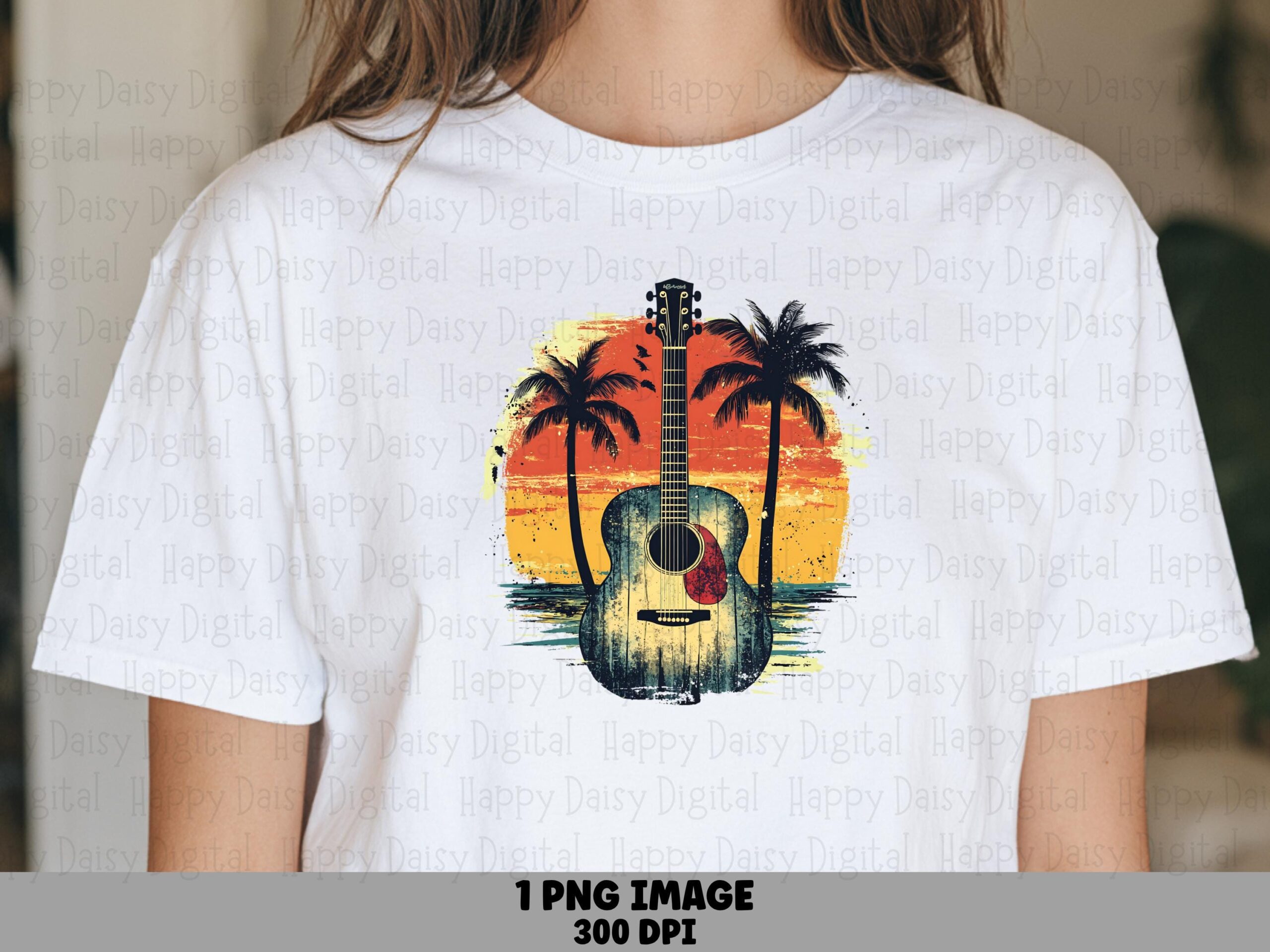 Beach Guitar Sunset PNG Guitar Design Sublimation Design Beach Summer Commercial Use POD