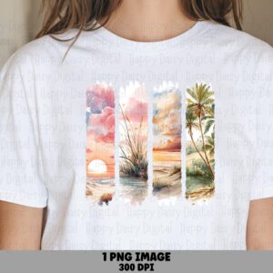 Coastal Sky Strip PNG Photo Strip Design Sublimation Design Beach Summer Commercial Use POD
