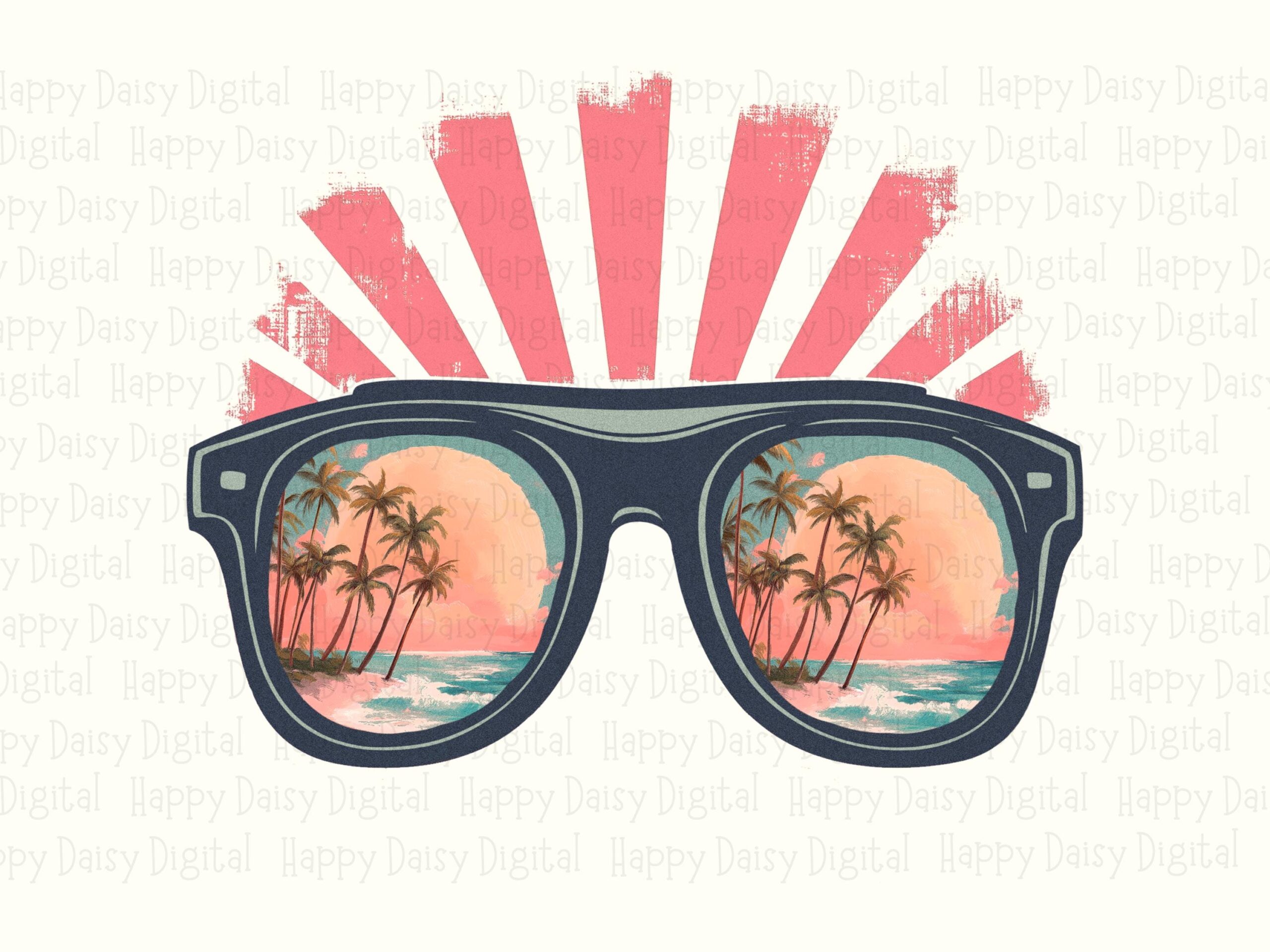 Beach Sunglasses Sunburst PNG Sunglasses Design Sublimation Design Beach Summer Commercial Use POD - Image 2