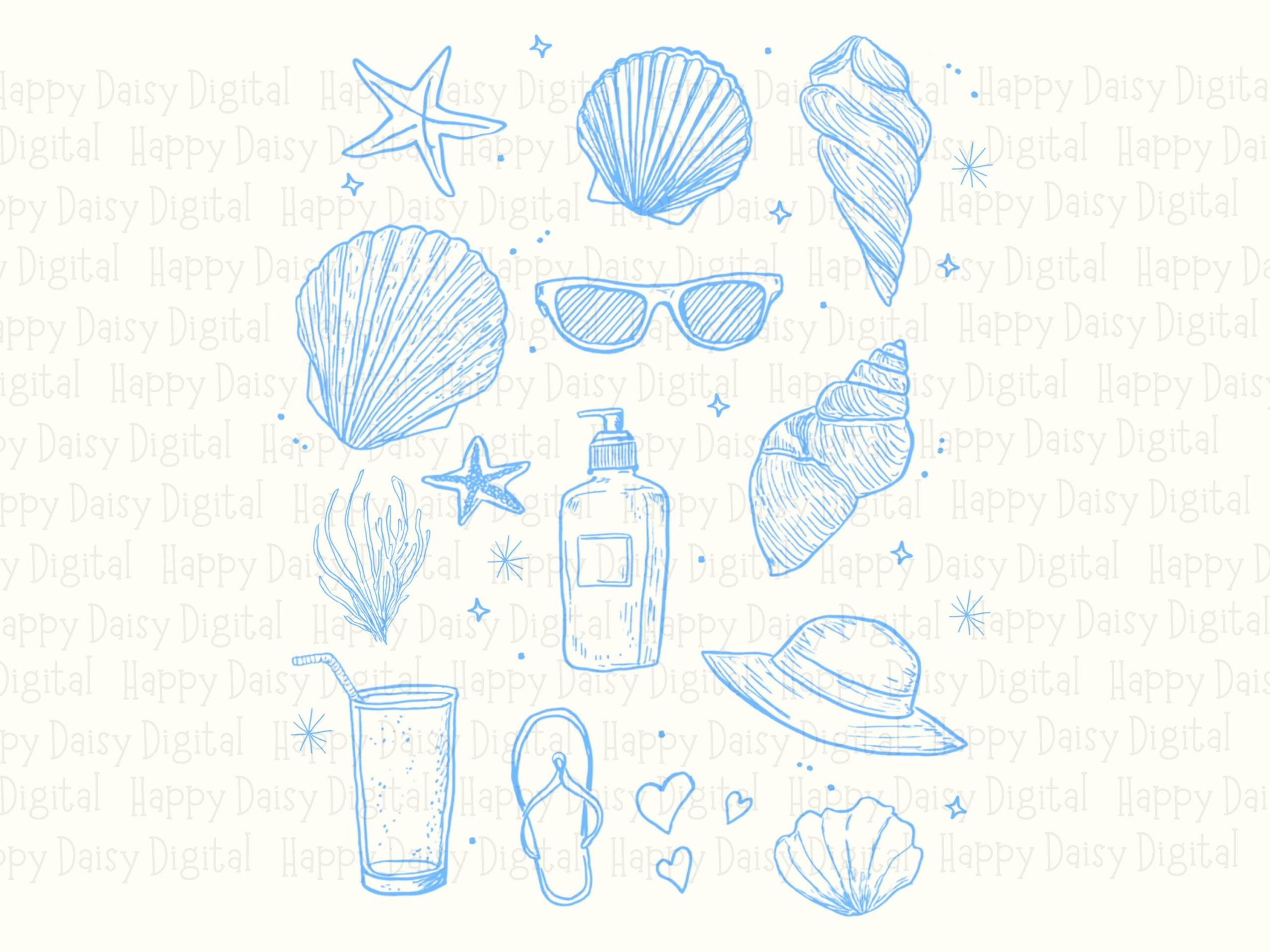 Beach Essentials Icons PNG Line Art Icons Sublimation Design Beach Summer Commercial Use POD - Image 2