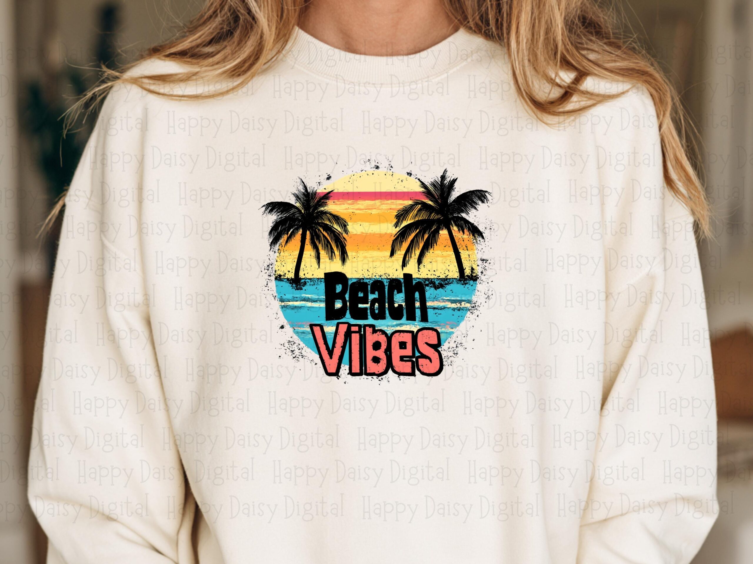 Beach Vibes PNG Retro Badge Sublimation Design Beach Summer Commercial Use POD - Image 2