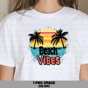 Beach Vibes PNG Retro Badge Sublimation Design Beach Summer Commercial Use POD