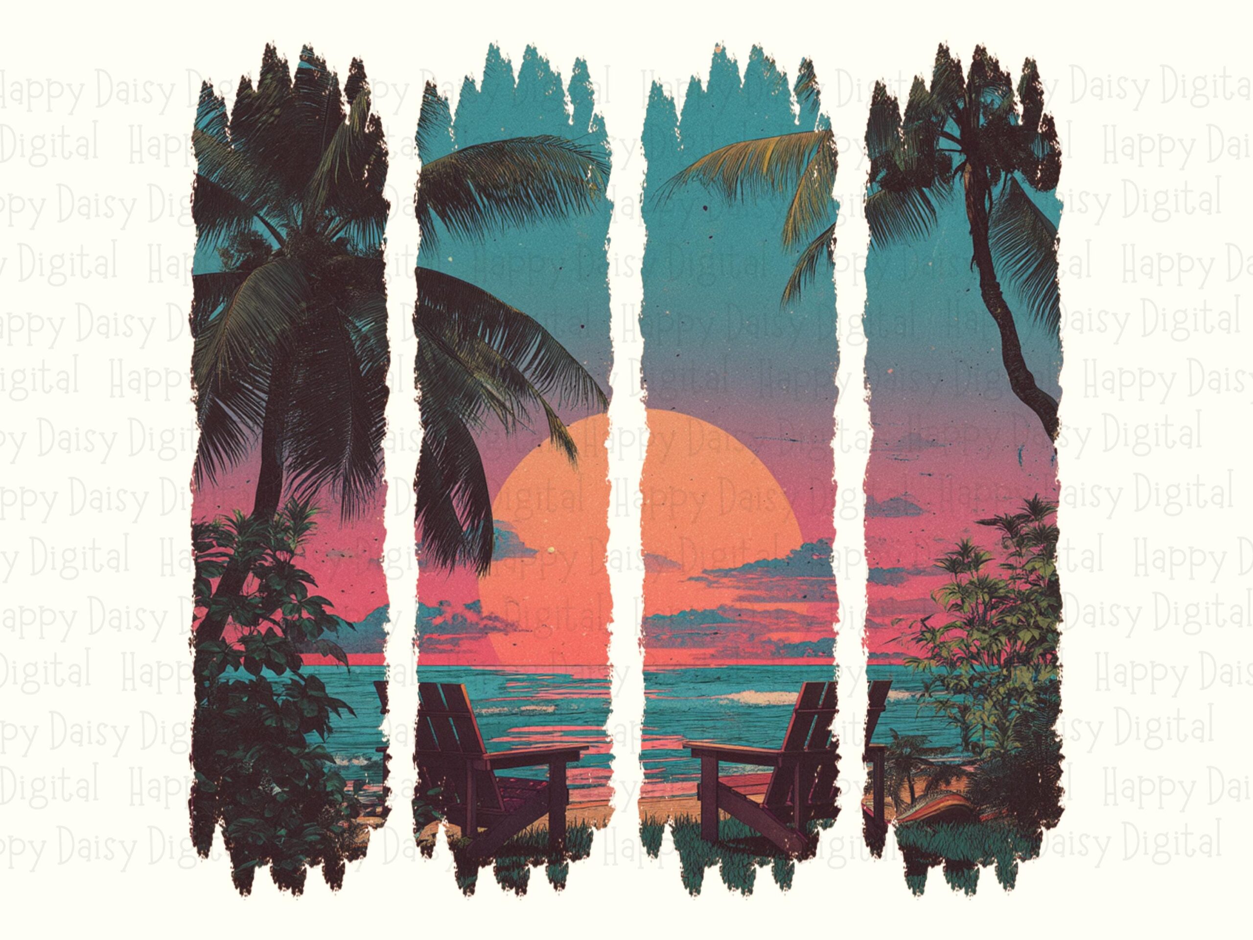 Palm Sunset Strip PNG Photo Strip Design Sublimation Design Beach Summer Commercial Use POD - Image 2
