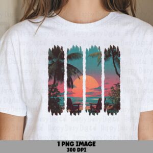 Palm Sunset Strip PNG Photo Strip Design Sublimation Design Beach Summer Commercial Use POD