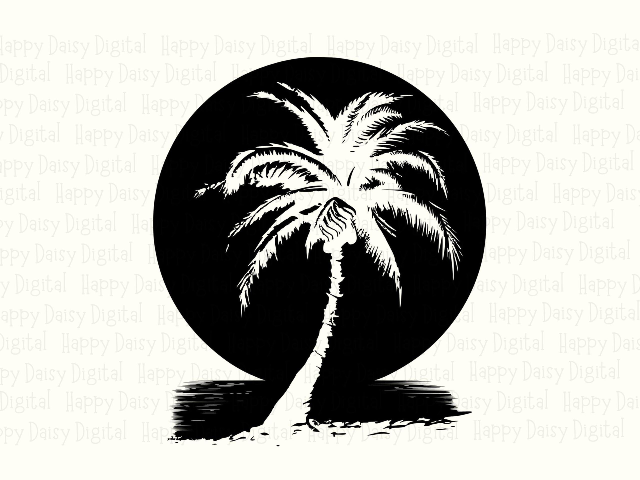 Palm Moon Silhouette SVG PNG Moon Silhouette Palm Circle Design Sublimation Cricut Silhouette Canva Commercial Use POD - Image 2