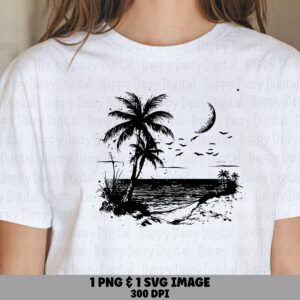 Moonlit Beach Palm SVG PNG Moonlit Design Beach Silhouette Sublimation Cricut Silhouette Canva Commercial Use POD