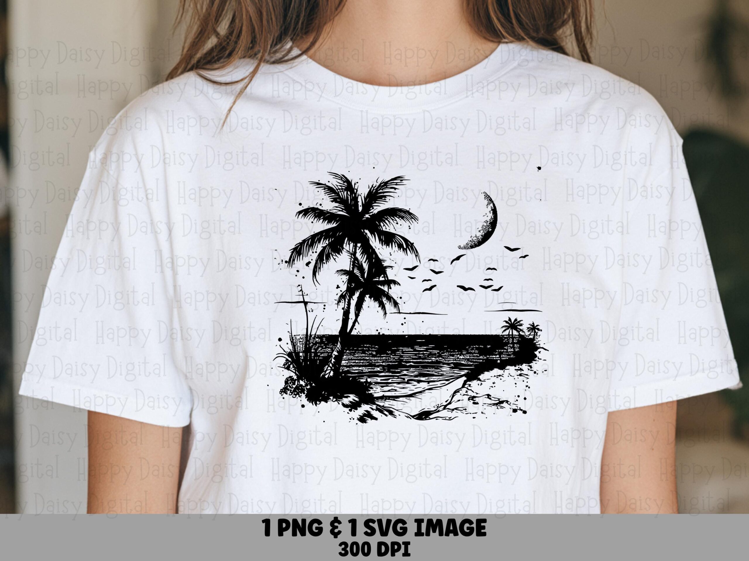Moonlit Beach Palm SVG PNG Moonlit Design Beach Silhouette Sublimation Cricut Silhouette Canva Commercial Use POD