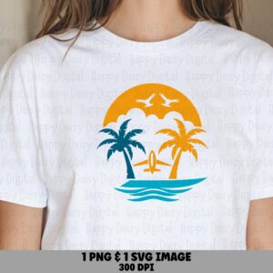 Colorful Palm Beach Circle SVG PNG Colorful Circle Badge Beach Scene Design Sublimation Cricut Silhouette Canva Commercial Use POD