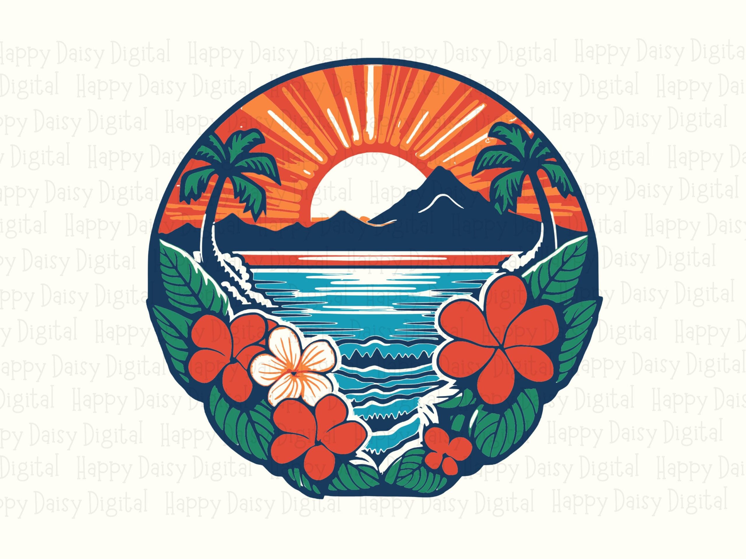Tropical Mountain Badge SVG PNG Tropical Badge Mountain Sunset Design Sublimation Cricut Silhouette Canva Commercial Use POD - Image 2