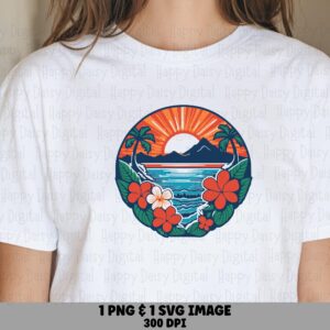 Tropical Mountain Badge SVG PNG Tropical Badge Mountain Sunset Design Sublimation Cricut Silhouette Canva Commercial Use POD