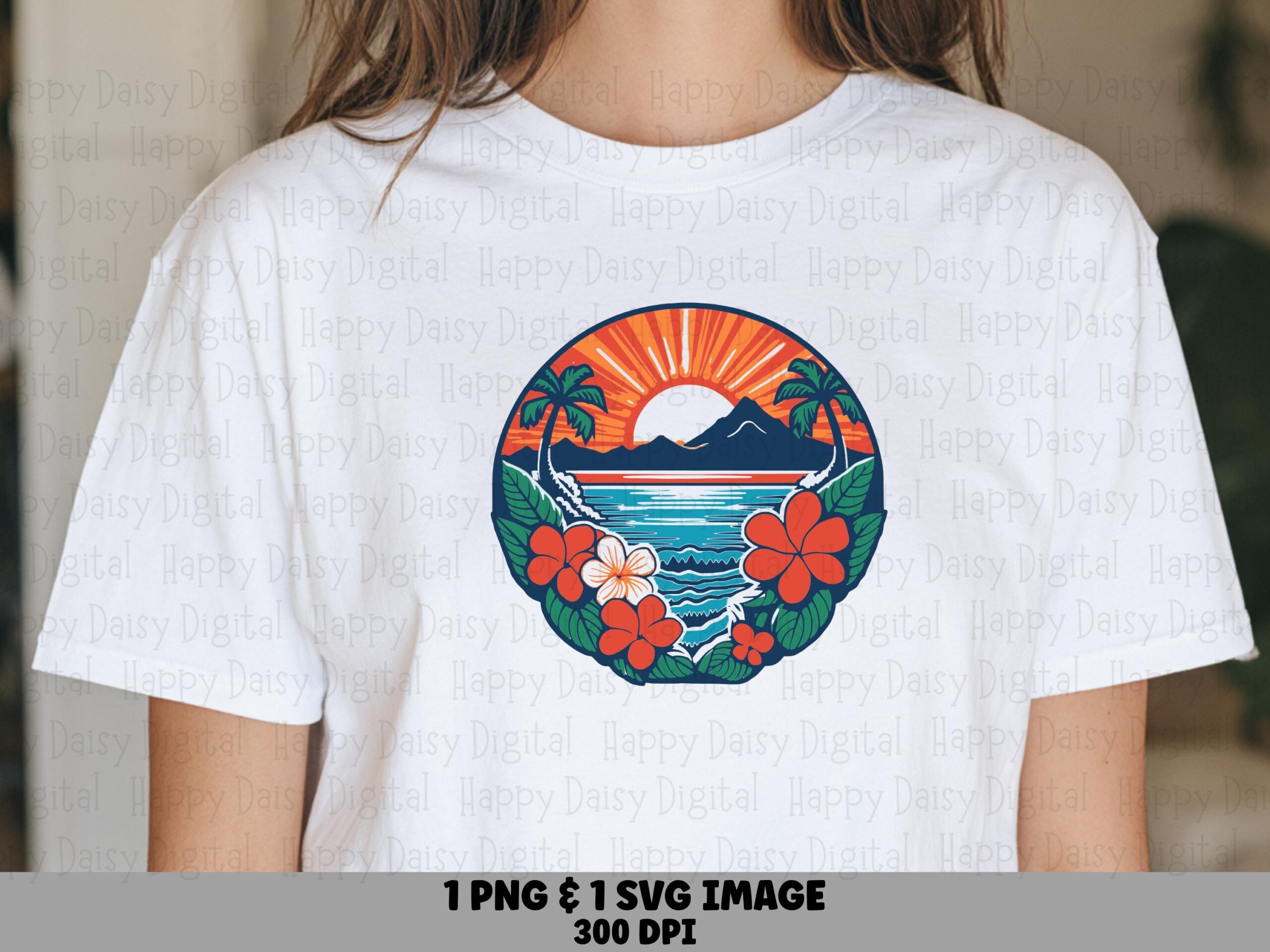 Tropical Mountain Badge SVG PNG Tropical Badge Mountain Sunset Design Sublimation Cricut Silhouette Canva Commercial Use POD