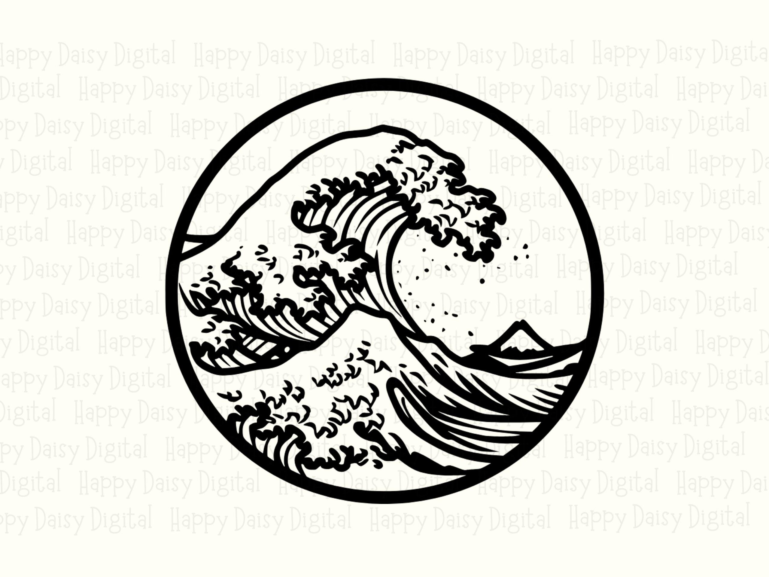 Great Wave Circle SVG PNG Wave Design Circle Badge Sublimation Cricut Silhouette Canva Commercial Use POD - Image 2