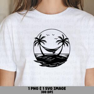 Hammock Palm Circle SVG PNG Hammock Design Palm Circle Badge Sublimation Cricut Silhouette Canva Commercial Use POD