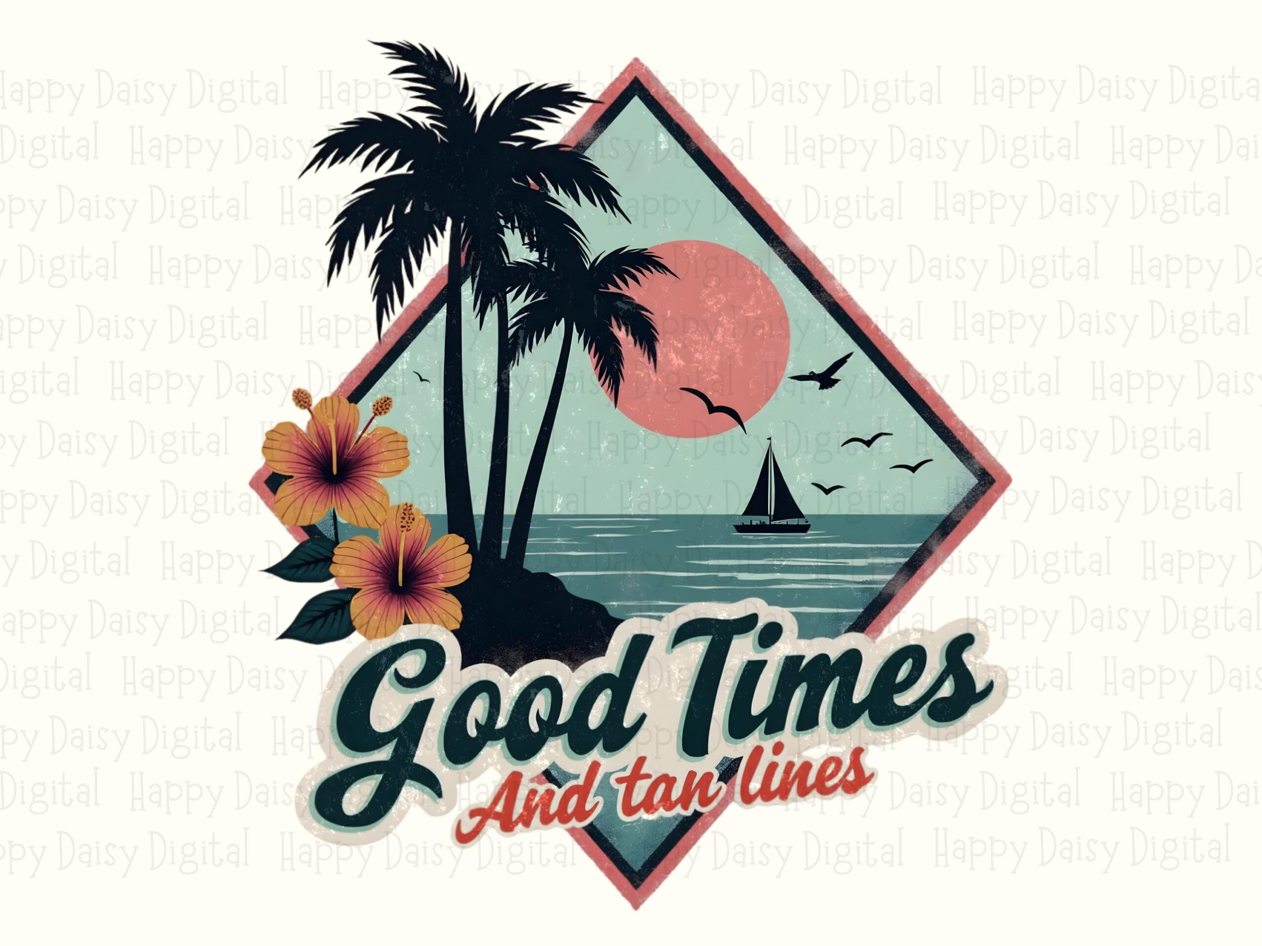 Good Times and Tan Lines PNG Sublimation Design Beach Summer Diamond Badge Commercial Use POD - Image 2